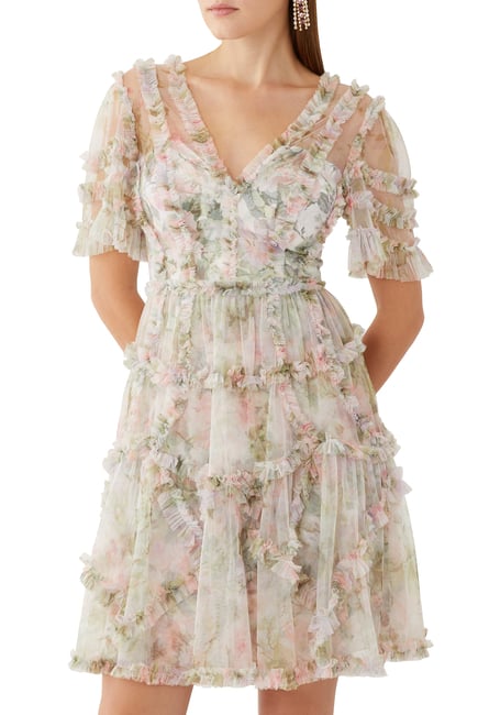 Rose Powder Ruffle Mini Dress